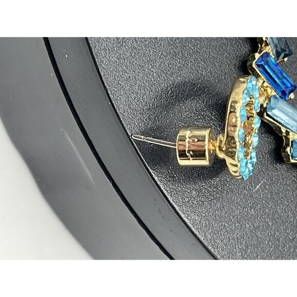 Lulus Blue Without You Blue Hues Rhinestone Statement Earrings Signed Disc Back - Picture 7 of 14